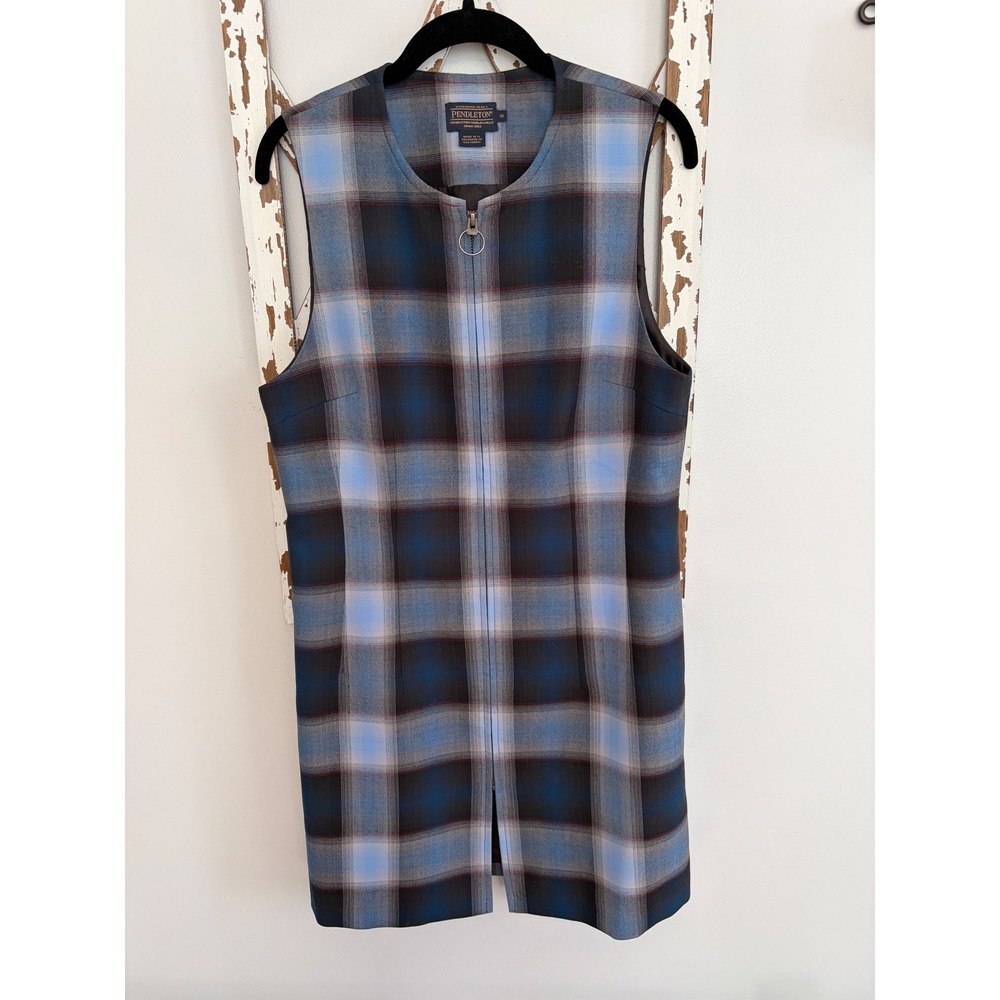 Pendleton Wool Plaid Sheath Dress 100% Virgin Wool Full Zip Size 12